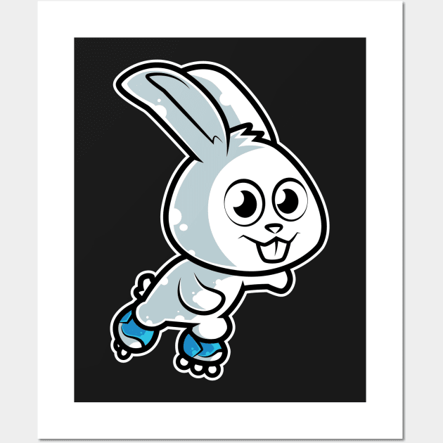 Rabbit Retro Roller Skate White Bunny print Wall Art by theodoros20